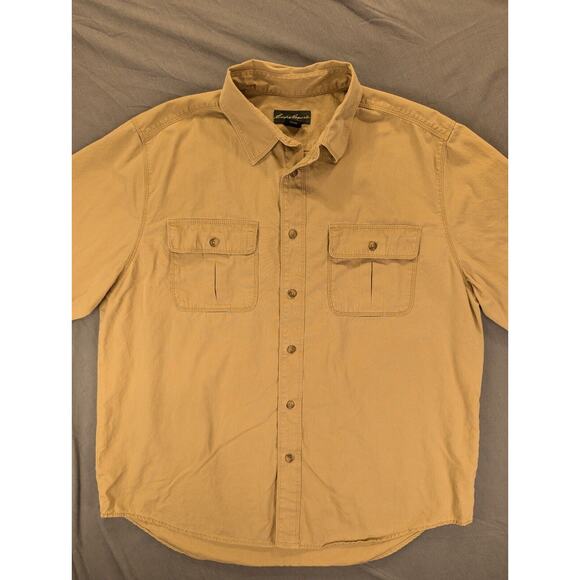 Eddie Bauer Shirt Mens XL Heavy Button Down Long Sleeve Tan Outdoor 100% Cotton - Picture 9 of 9